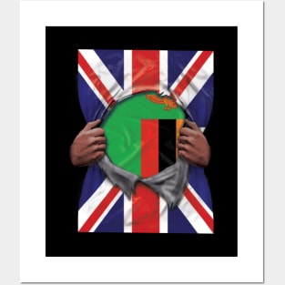 Zambia Flag Great Britain Flag Ripped - Gift for Zambian From Zambia Posters and Art